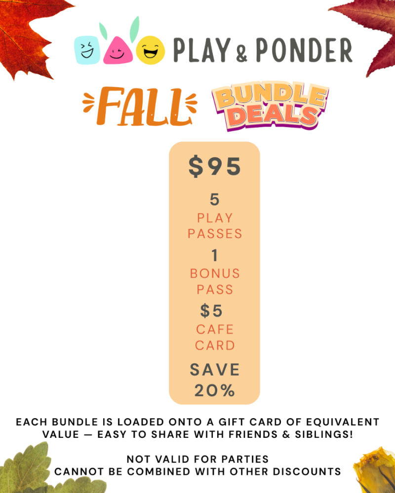 Promotional graphic for 'Play & Ponder' fall bundle deals with pricing and benefits.