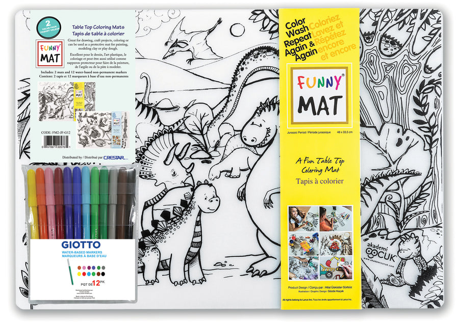 Funny Mat 2 pk(Jurrasic & Fish) & 12 Giotto markers