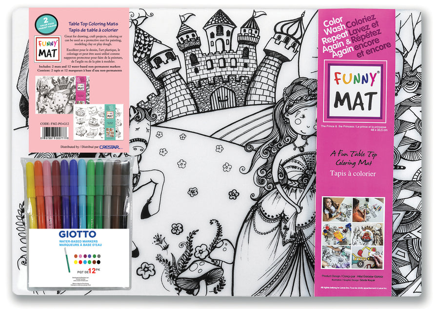 Funny Mat 2 pk(Princess & Owl) & 12 Giotto markers